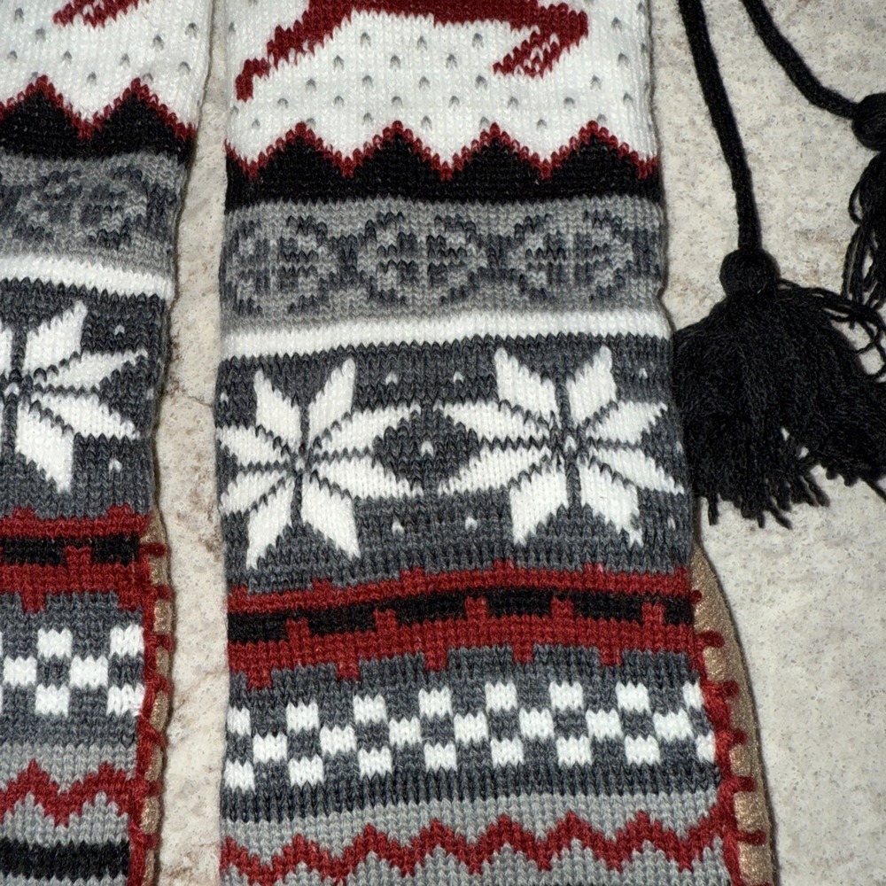 Womens Thick Knit Slipper Socks High Christmas Trees Reindeer Snowflakes Pom Pom - Picture 5 of 10